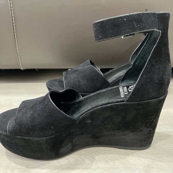 Vince Camuto Black Suede Heels Wedges Open Toe Ankle Strap 8.5 - Picture 5 of 10